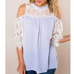 Striped & Lace cold shoulder blouse